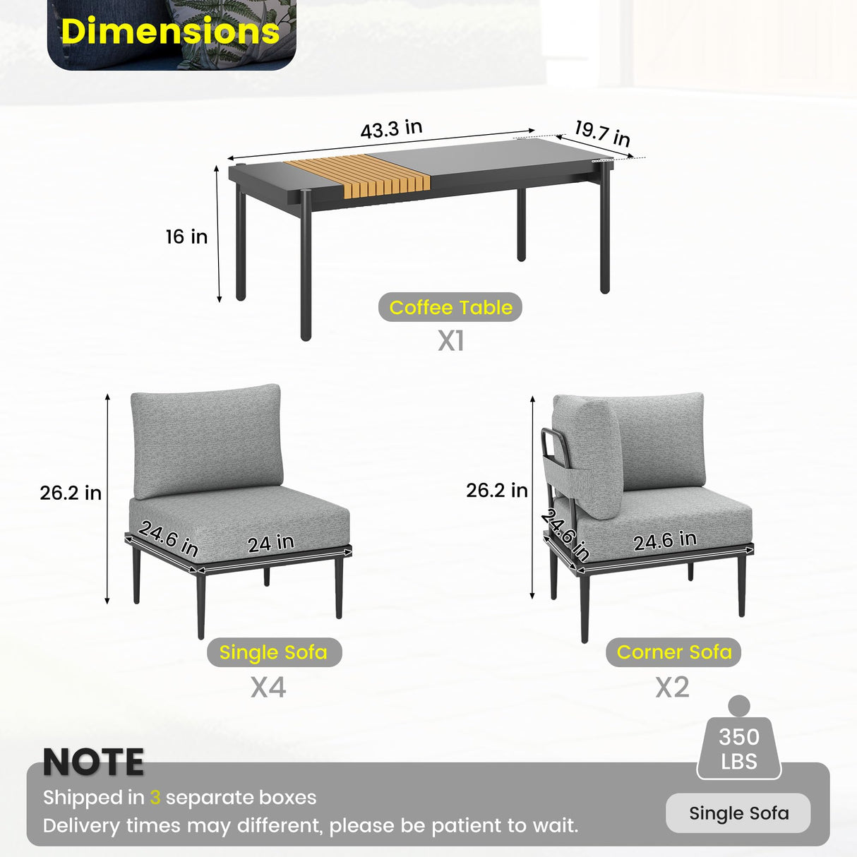 Sundale Outdoor 7 Pieces Metal Patio Furniture Set, Outdoor Sectional Sofa w/6 Inch Olefin Cushion, Modern Outdoor Conversation Sets Sundale Outdoor