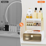 StackHelper 2-Tier 1-Drawer Bathroom Counter Organizer, Multi-Purpose Makeup Organizer Countertop, Ideal for Present, Easy to Install, Suitable as Bathroom Organizers and Storage, Amber StackHelper