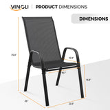 VINGLI Patio Chairs Set of 4 – Stackable Outdoor Dining Chairs with Comfortable Sling High Back Chairs and Armrests for Lawn, Poolside, Courtyard, Balcony, Garden, Black VINGLI