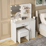 Makeup Vanity Desk with Lighted Mirror & Power Strip,Makeup Vanity Table with Lights and Lots Storage,3 Lighting Modes,35in Large Drawers Dressing Table,White Vabches