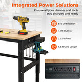 IRONMAX 48'' Adjustable Work Bench with Wheels, 1760 LBS Heavy Duty Oak Wood Table Top Workstation w/Power Strip & Foot Pad, 5 Different Height Hardwood Worktable for Workshop, Garage, Office, Home IRONMAX