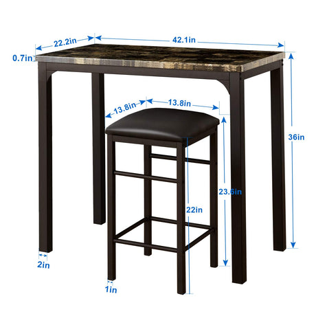 VECELO 3-Piece Bar Table and Chairs Set, 36" Rectangular Counter Height Dining Sets for Kitchen Bistro Restaurant Small Space Breakfast Nook, Brown and Black VECELO