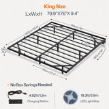 HOOBRO Floating Bed Frame King Size, Bed Frame with Charging Station and LED Lights, Industrial Style Metal Platform King Bed, Soundless, No Box Springs Needed, Black HOOBRO