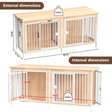 EasyCom 78" Dog Cage Furniture for 2 Dogs, Extra Large Double Dog Crate Furniture Large Breed, XXL Thick Wooden Dog Crate Furniture TV Stand, Sturdy Dog Kennel Furniture Dog Crate with Divider Beige EasyCom