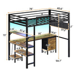 BTHFST Loft Bed Twin Size with L-Shape Desk & RGB LED Lights & Charging Station, Twin Bunk Bed with Fabric Drawers & Shlves, 13.4'' H Safety Guardrail, Noise Free, No Box Spring Needed BTHFST