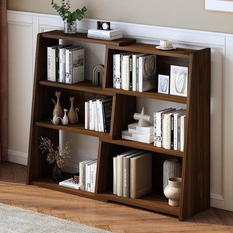 IOTXY Wooden Extendable Shelf Bookcase - 3-Tier Ladder Low Short Bookshelf for Small Space or Corner, Dark Walnut, S IOTXY