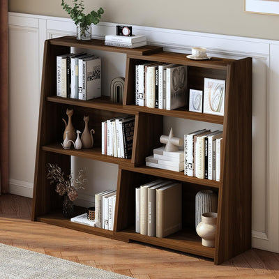 IOTXY Wooden Extendable Shelf Bookcase - 3-Tier Ladder Low Short Bookshelf for Small Space or Corner, Dark Walnut, S