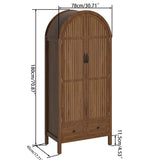 Lxsxlome Wardrobe Closet, Armoire Wardrobe Closet with Drawers and 2 Arched Fluted Doors, 70.87‘’ Tall Wooden Bedroom Armoires with Shelves and Hanging Rod (Walnut-2) Lxsxlome