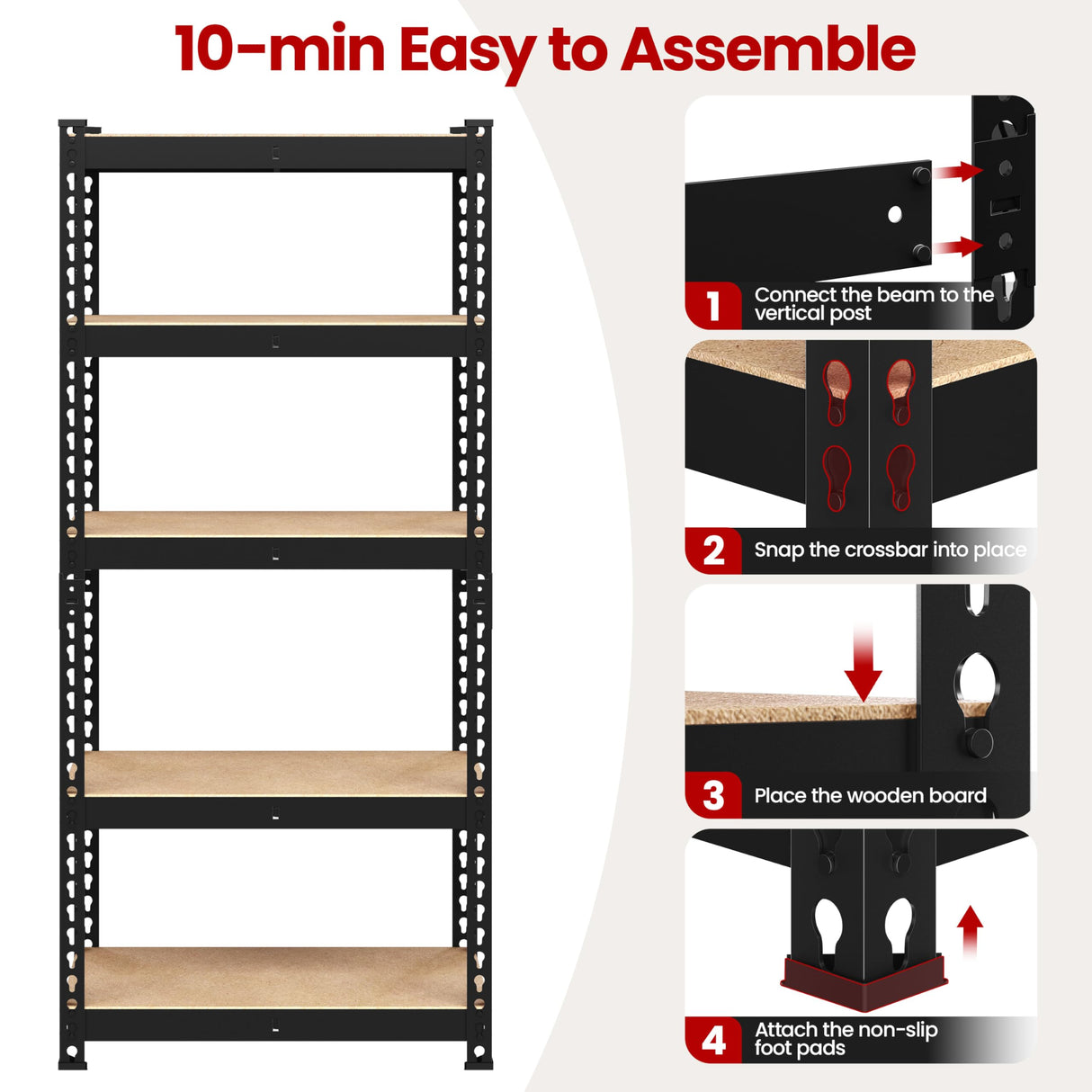 Yaheetech 2Pack Standing Shelf Units 5 Tier Adjustable Garage Shelves Metal Utility Rack Heavy Duty Industrial Shelving, 27.5" W x 12" D x 60" H - Black Yaheetech