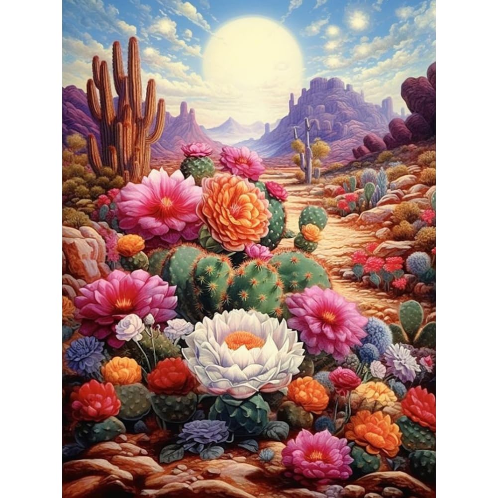 Acudotr Diamond Painting Kits for Adults, 5D DIY Diamond Art Kits for Beginners, Full Drill Diamond Painting Kits for Home Wall Decor, Desert Cactus Flowers, 12x16 Inch Acudotr