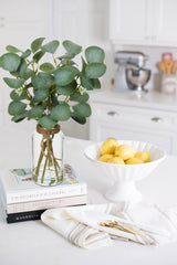 Briful Artificial Eucalyptus Stems in Glass Vase with Faux Water, 14" Fake Plant Eucalyptus Leaves for Home Bathroom Office Farmhouse Wedding Centerpiece Décor Briful