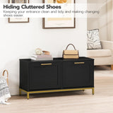 HOOBRO Shoe Bench with Storage, Shoe Storage Bench with 2 Flip Drawers, 39.4" Shoe Cabinet with Bench, Hidden Shoe Rack Organizer for Entryway, Foyer, Hallway, Mudroom, Black and Gold DB48HX01 HOOBRO