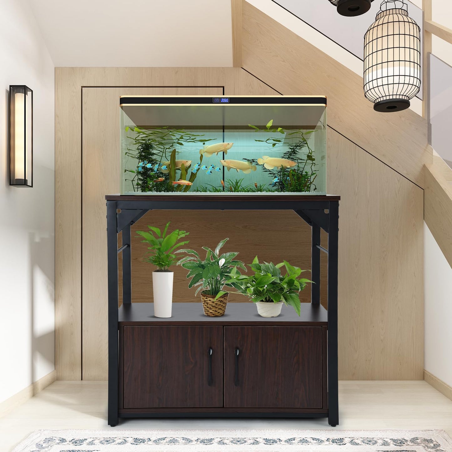 20 Gallon Fish Tank Stand Metal Frame Aquarium Stand with Storage Cabinet, Fish Tank with Stand for Fish Tank Accessories Storage for Fish Lovers, 500LBS Capacity Walnut 28.7" L*16.5" W Tabletop