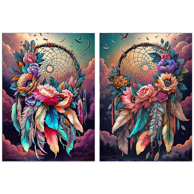OFRKE 2-Piece Dream Catcher Diamond Painting Kits for Adults, Round Full Drill 5D DIY Diamond Art Kits for Home Wall Decor 12"x16"