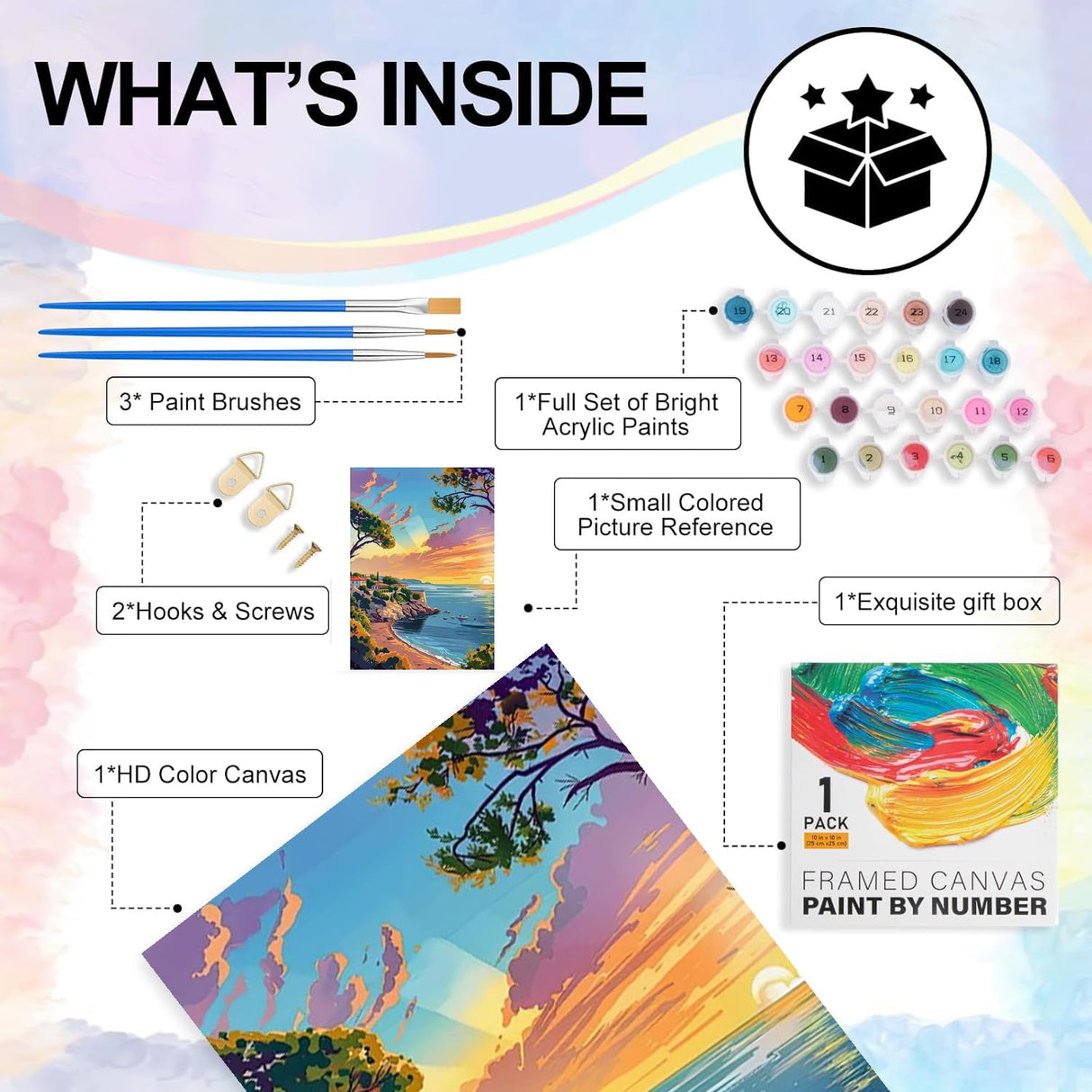 6 Pack Sunset Paint by Numbers Kit for Adults, Adult Paint by Number Kits with Easel, Landscape Paint by Numbers for Adults, DIY Acrylic Painting on Canvas for Home Wall Art Decor 8x12 Inch CraftCraze