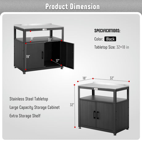 Feasto Garden Potting Bench with Storage Cabinet,Outdoor Gardening Table & Work Bench for Plants, Horticulture,Outdoor Workstation with Stainless Steel Tabletop,Outdoor Work Table Feasto