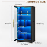 LVSOMT Display Cabinet with Glass Doors, 65" Tall Bookcase with 3 LED Lights/Human Body Sensor, 5 Tier Display Cases for Collectibles, Adjustable Storage Shelves, Home Office, Living Room, Black LVSOMT