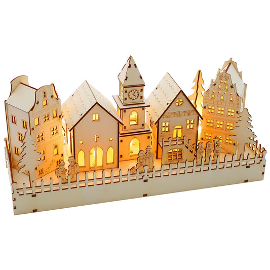 CCINEE Pre-Lit Christmas Village House LED Wooden Christmas Scene House with Lights Battery Operated Luminous Farmhouse Christmas Desktop Decoration for Xmas Party Tabletop Mantle Decor