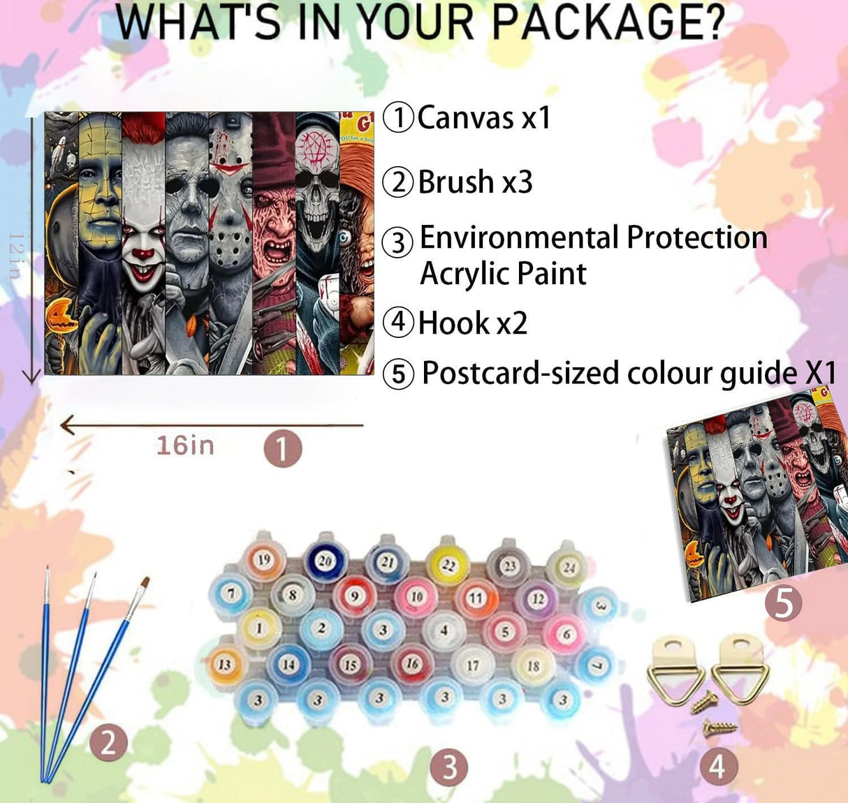 NEGEKFKX Halloween Paint by Numbers Kit for Adults Beginner,Horror Easy Adult Paint by Number Kits on Canvas DIY Painting for Beginners Art by Numbers for Home Wall Decor 16x12 Inch NEGEKFKX