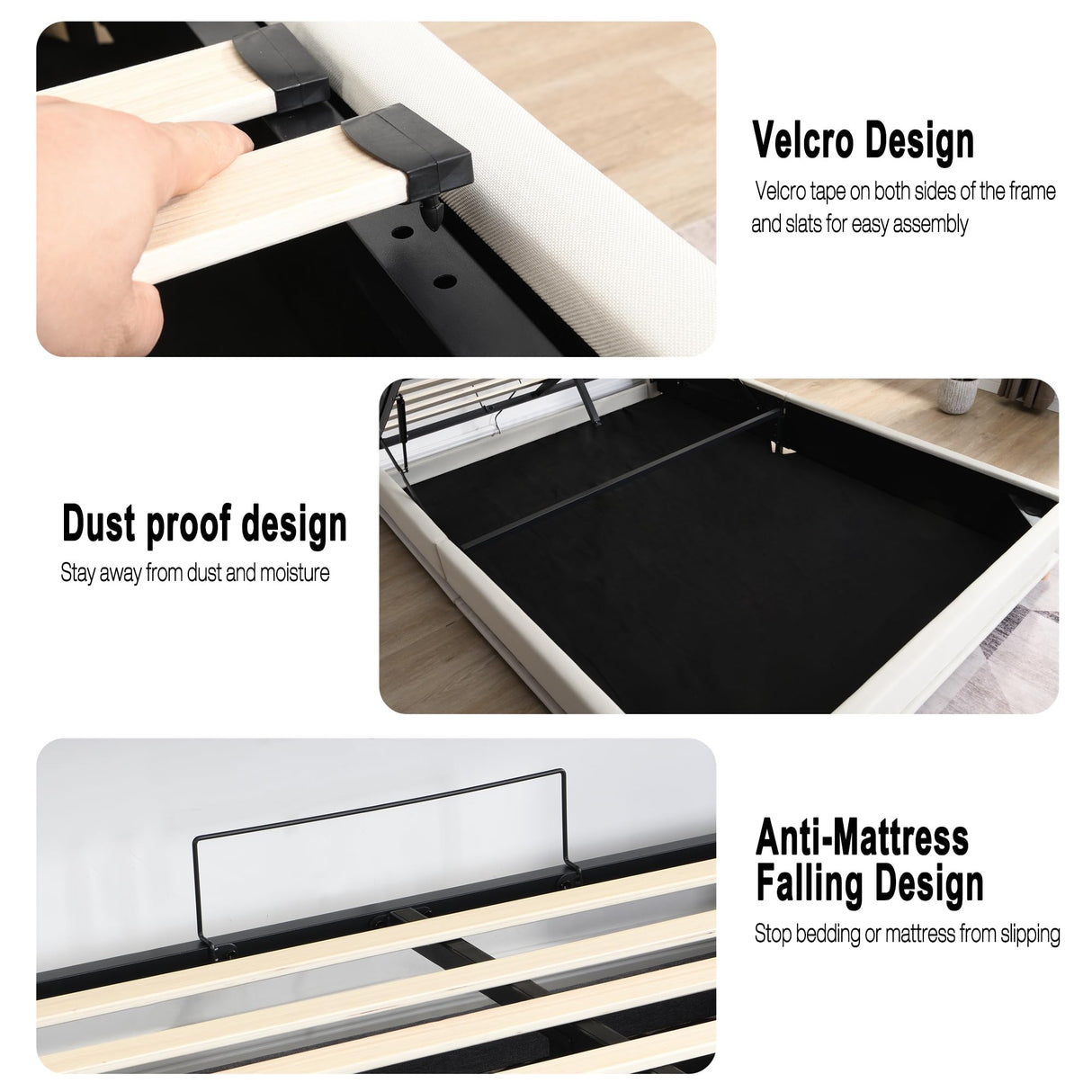 Ailisite Beige Upholstered Queen Bed Frame with LED Lights, Wingback Headboard, and Storage Solution Ailisite