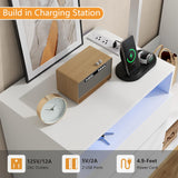 Wardrobe Dresser with Hanging Rack and Drawers - Led Wardrobe Dresser Combo with Charging Station, White Closet Organizers and Storage with Open Shelves, Armoire Clothes Cabinet for Bedroom (White) Auromie