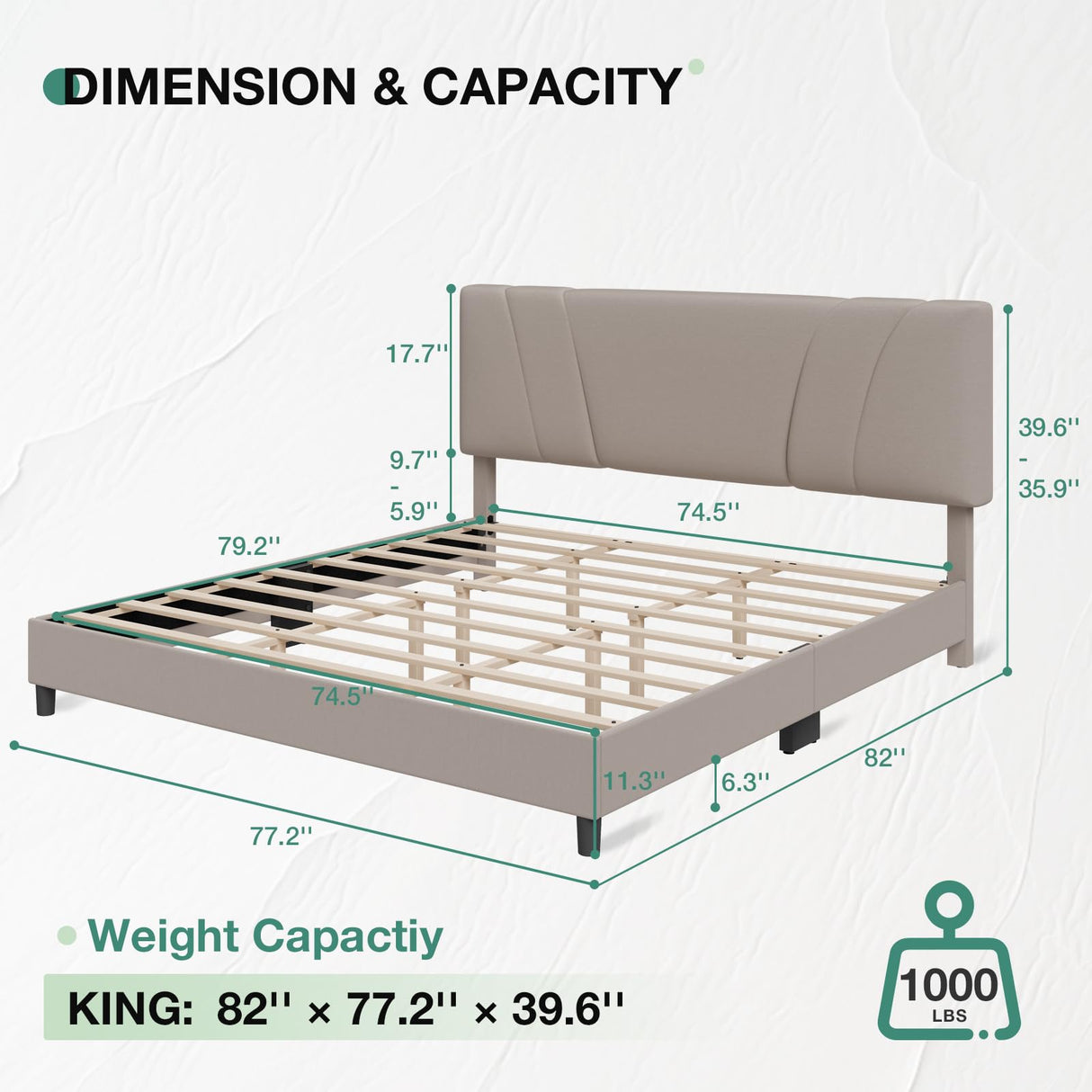 Novilla King Size Bed Frame with Adjustable Headboard Platform King Bed Frame Linen Fabric Upholstered Headboard, No Box Spring Needed, Noise-Free, Wooden Slats Support, Easy Assembly, Beige Novilla