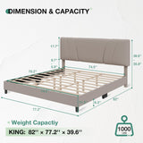 Novilla King Size Bed Frame with Adjustable Headboard Platform King Bed Frame Linen Fabric Upholstered Headboard, No Box Spring Needed, Noise-Free, Wooden Slats Support, Easy Assembly, Beige Novilla