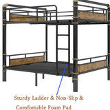 FUSVZ Heavy Duty Metal Full Over Full Bunk Beds for Adults Kids Teens, Convertible Industrial Bunk Bed Full Over Full Size with Guard Rails & Soft-Pack Vertical Ladder, Weight Capacity 600LBS (Black) FUSVZ