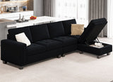 Belffin Velvet Reversible Sectional Sofa with Chaise Convertible L Shaped 4-seat Sectional Couch with Storage Ottoman Black Belffin