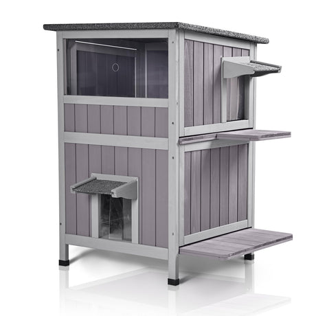 GUTINNEEN Cat House Outdoor Weatheproof Feral Cat Shelter Wooden Cat Condos for Winter with Escape Doors GUTINNEEN