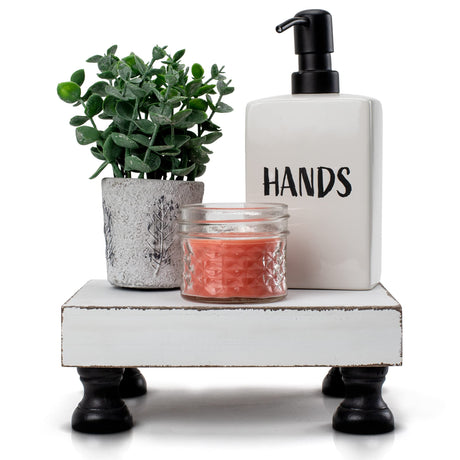 KIBAGA Decorative Wood Riser For Your Kitchen or Bathroom Farmhouse Decor - Beautiful Pedestal Stand Uniquely Displays Your Decorations - The Perfect Wooden Tray to Enhance Your Home Decor KIBAGA