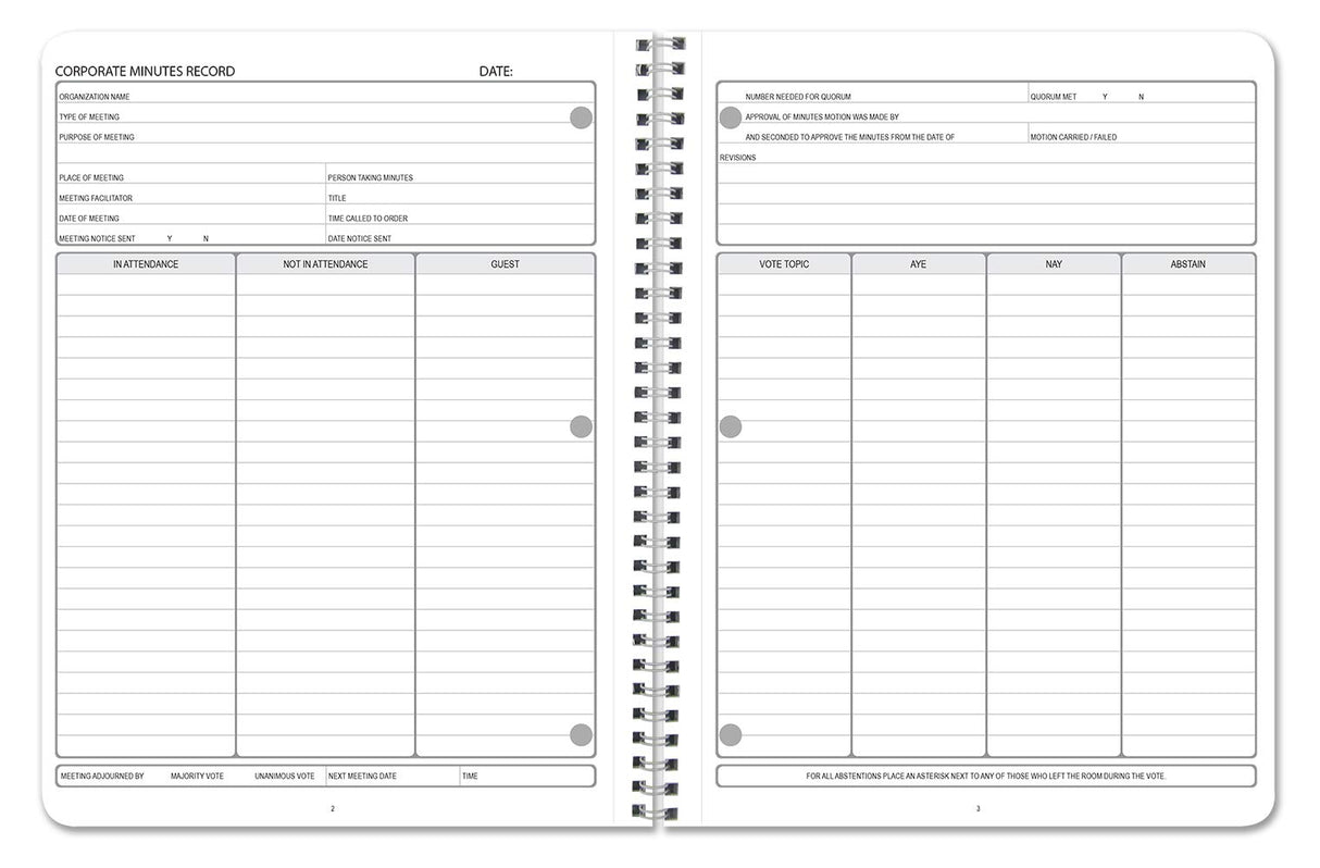 BookFactory Corporate Minutes Book/Business Minutes Journal/Board Meeting Minutes LogBook - Wire-O, 100 Pages 8.5" X 11” (LOG-100-7CW-PP(Minutes)) BookFactory