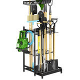 GILLAS Garden Tool Organizer for Garage, Utility Storage Racks with Hooks, Metal Yard Tool Stand Holder Organizer for Long-Handled, Broom, Shovel, Rake, Sturdy Heavy Rack for Outdoor, Yard, Black GILLAS