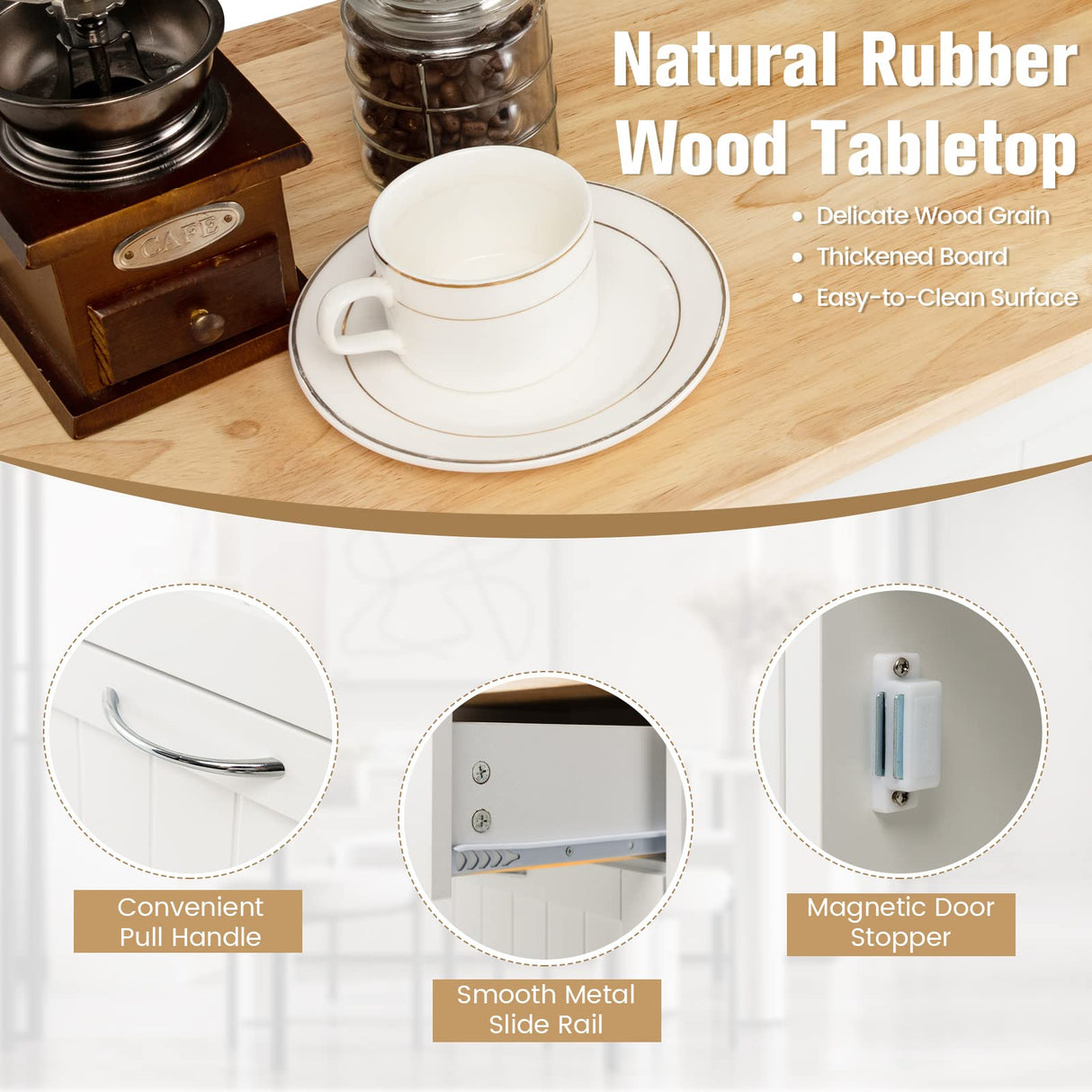 LOKO Tilt Out Trash Cabinet, Kitchen Trash Cabinet with 2 Drawers & Adjustable Shelf, Pet Proof Trash Can Cabinet with Rubber Wood Tabletop, 39.5 x 14 x 35.5 inches (White) LOKO