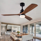 BOJUE 52 Inch Ceiling Fans with Lights and Remote Control, Indoor Outdoor Mordern Ceiling Fan with 3 Wood Blade for Patio Living Room, Bedroom, Office, Summer House (Black Ceiling fans+ Walnut Blades) BOJUE