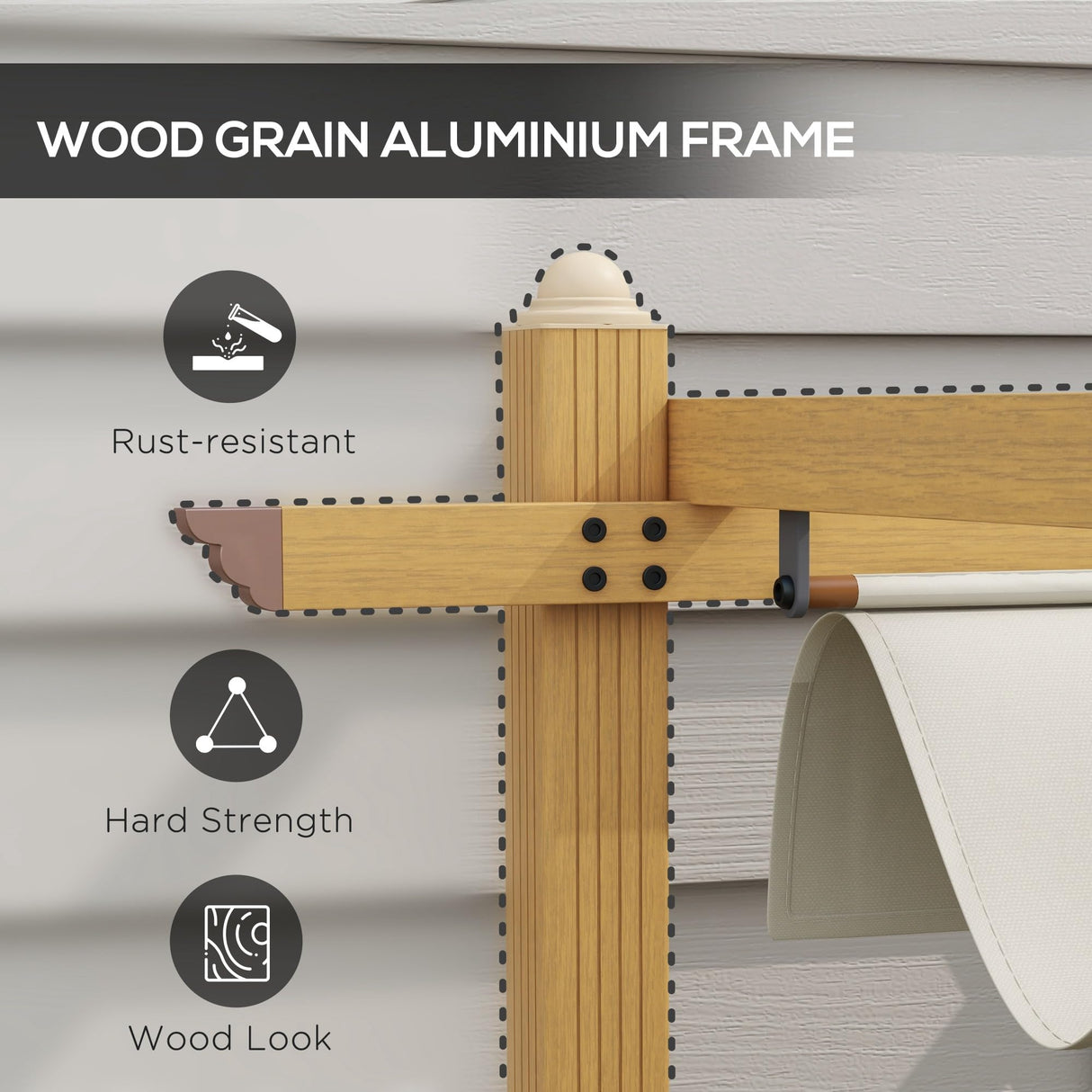 Outsunny 10' x 13' Retractable Pergola Canopy, Wood Grain Aluminum Pergola, Outdoor Sun Shade Shelter for Grill, Garden, Patio, Backyard, Deck, Cream White Outsunny