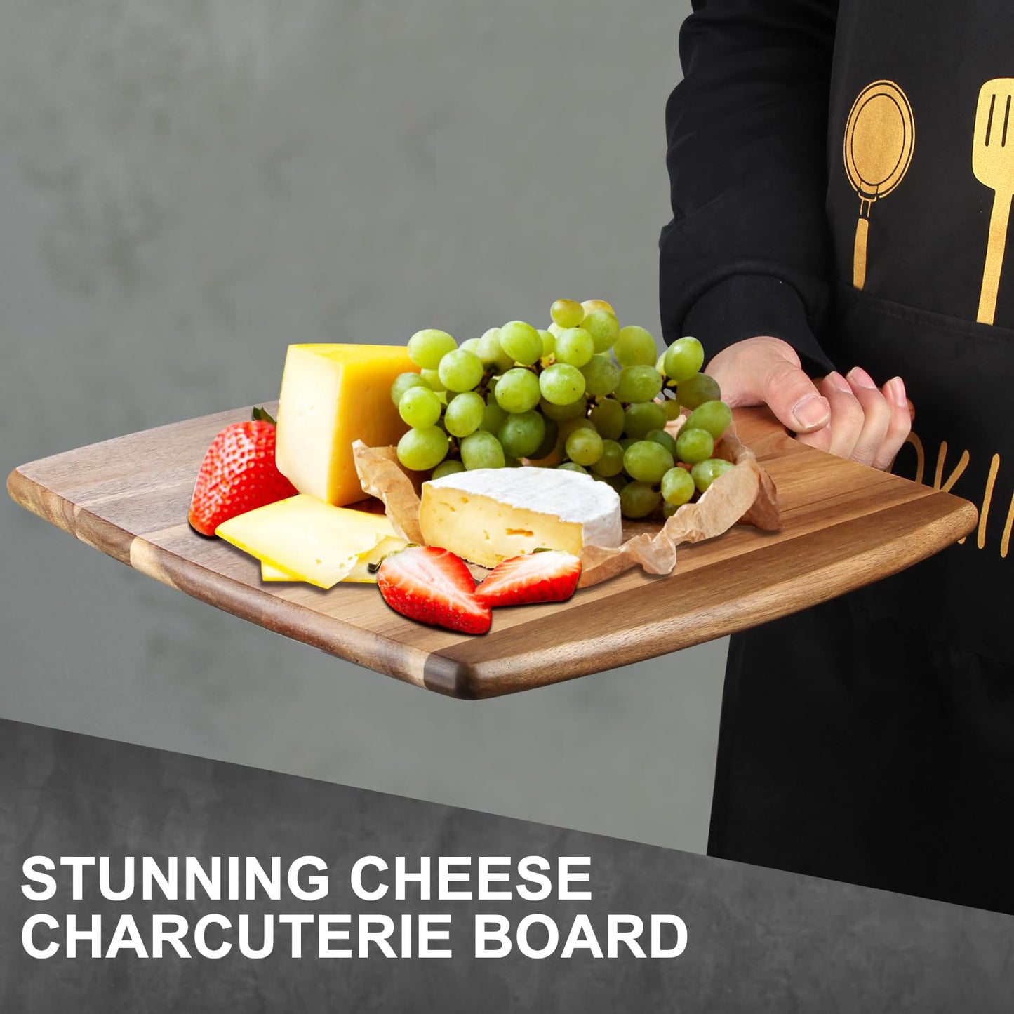 Large Wood Charcuterie Boards Wooden Cutting Boards for Kitchen Meat Chopping Board Bread Cheese Serving Board Acacia Cutting Board With Handle Butcher Block Carving Board Charcuterie Platter Board