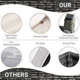 7 Piece Outdoor Patio Furniture Set with Plastic Wooden Table, Patio Rattan Conversationr Sofa Set, All Weather Sectional Rattan Sofa and Chairs, Garden, Porch, Poolside, Grey + Beige GAOMON