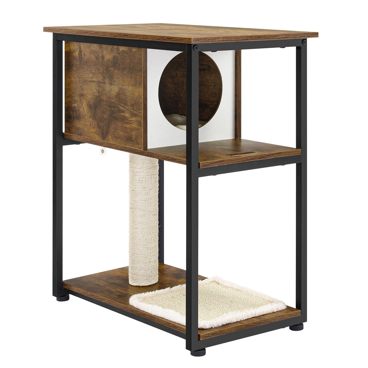 Feandrea Cat Tree and End Table, Cat Tower with Scratching Post and Mat, Cat Condo, Nightstand, for Living Room, Bedroom, Industrial Style, Rustic Brown UPCT111H01 Feandrea