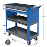 AIRAJ PRO 3 Tier Tool Cart,440 LBS Capacity Rolling Tool Cart with Drawers,Heavy Duty Industrial Service Tool Cart on Wheels with Pegboard Hooks for Mechanics,Garage,Warehouse,Workshop,Blue AIRAJ PRO