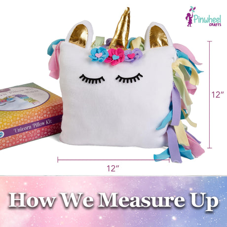 Pinwheel Crafts Unicorn Pillow Kit - DIY Arts and Crafts for Kids Ages 6 7 8-12+ Years, No Sewing Kit for Kids, Unicorn White Pillow Craft Kits for Birthday, Christmas Gifts for Girls Pinwheel Crafts