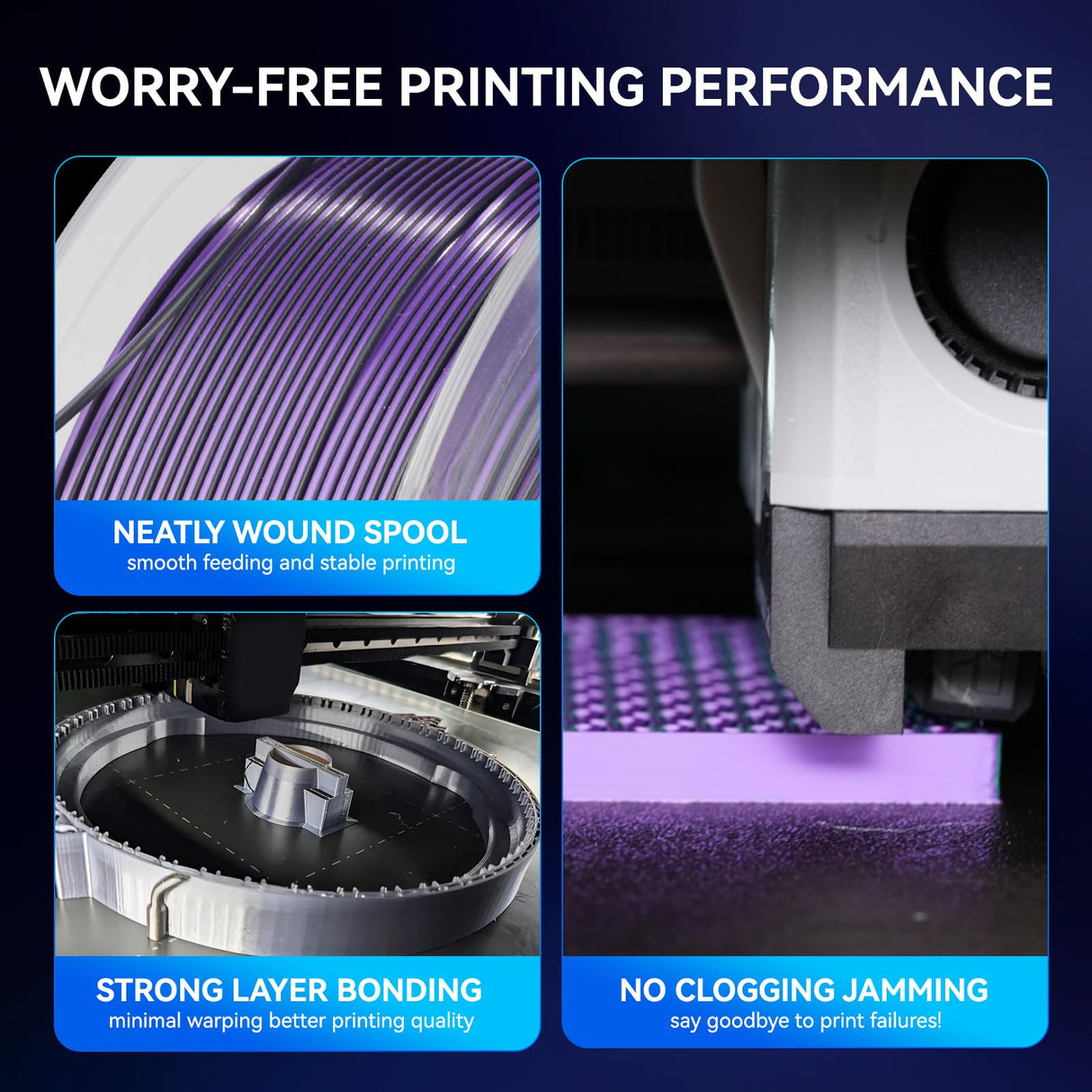 JAYO Silk PLA Filament 1.75mm Dual Colors Black Blue, Coextrusion Dual Color 3D Printer Filament, Shiny Multicolor Change, 1.1kg Spool(2.4lbs), Accuracy +/- 0.02mm for Most FDM 3D Printers JAYO