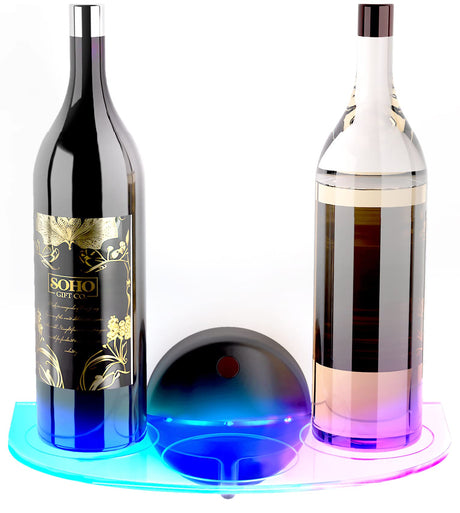 GALVANOX LED Floating Acrylic Liquor Bar Shelf - Wall Mounted Illuminated 3-Bottle Shelf for Home Bar, Gift Idea for Wine Lovers (Color Changing Lights, Cordless/Rechargeable) GALVANOX