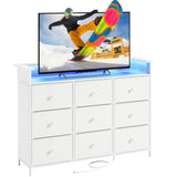 Nicehill Dresser for Bedroom with 9 Drawer,White Dresser with LED Light,TV Stand for Bedroom with Charging Station,Chests of Drawers for Bedroom Hallway,Closet (White) Nicehill