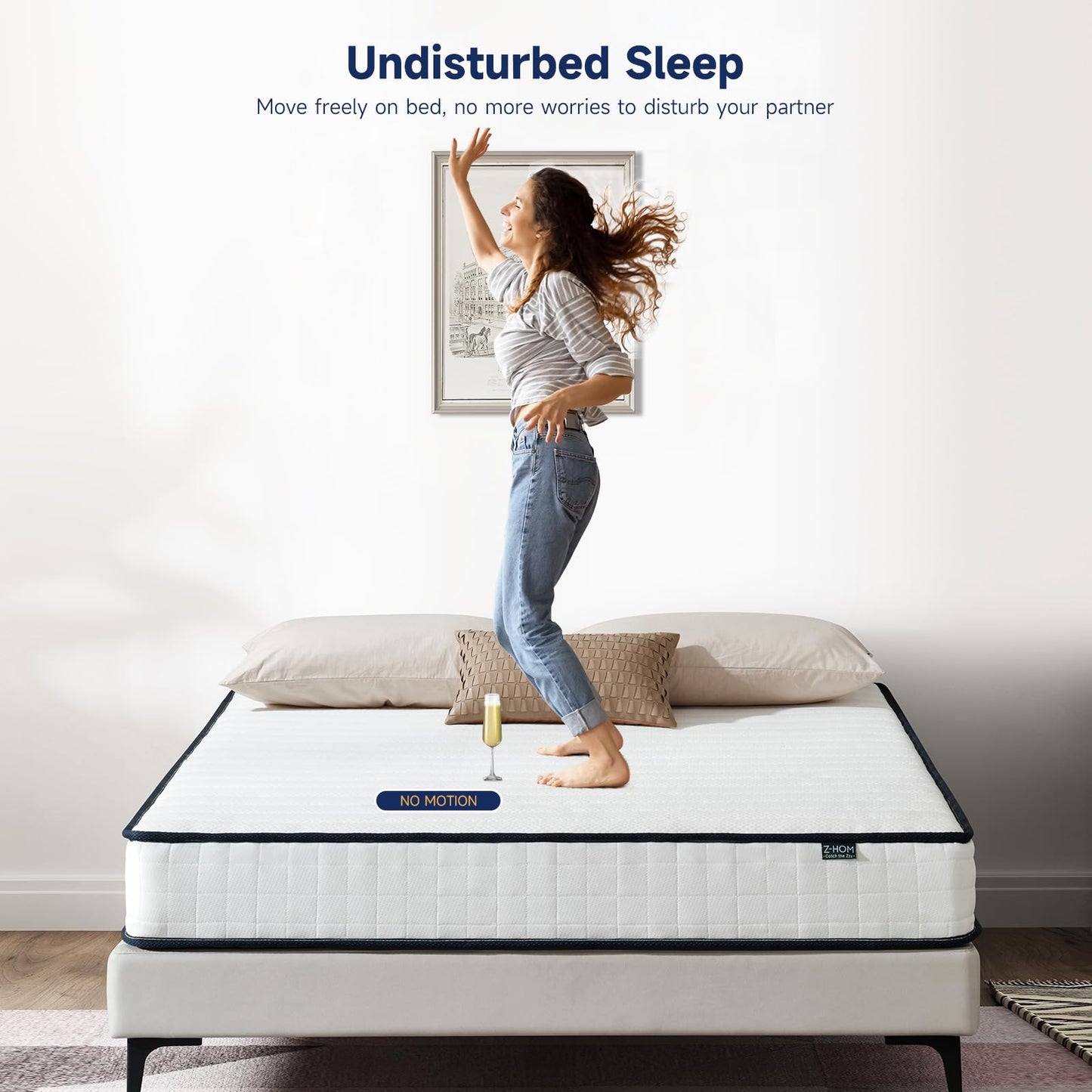 Z-hom Queen Mattress 8 Inch, Queen Size Mattresses Hybrid Innerspring Mattress in a Box, Queen Foam Spring Mattress with Motion Isolation & Pressure Relief for Queen Bed Frames, Medium Soft, White