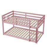 Harper & Bright Designs Low Bunk Beds Twin Over Twin Wood Twin Bunk Bed Frame with Safety Rail Ladder for Kids Bedroom Twin Floor Bunk Bed for Boys Girls Teens, Pink Harper & Bright Designs