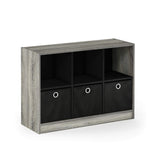 Furinno Basic 3x2 Cube Storage Bookcase Organizer with Bins, French Oak Grey/Black Furinno