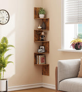 VIMBER 5-Tier Corner Shelf Wall Mount, Corner Bookshelf, Industrial Corner Ladder Shelf, Modern Display Shelf for Living Room, Bedroom, Kitchen, Home Office, Bathroom, Rustci Brown UJSJ003F VIMBER