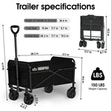 Highpro Collapsible Wagon Carts Foldable, Heavy Duty Beach Folding Wagon Cart with Wheels, Portable Grocery Garden Cart for Outdoor, Sports, Shopping, Camping, Black Highpro