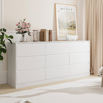 Bobve 70.9” Dresser for Bedroom with 9 Drawers, Large Modern Chest of Drawers with Deep Drawers, Wide Double Dresser Handle Free, Storage Organizer for Bedroom, Living Room, Hallway (White)